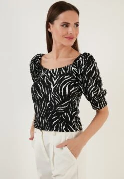 LELA Slim Fit - Blouse - Striped Black -Stijl Verkoop 06f1c6198e3f47d49690f0533e53250e