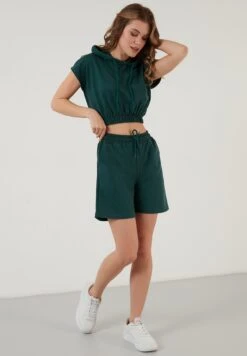 LELA Two Piece Set - Regular Fit - Shorts - Dark Green Melange -Stijl Verkoop 139bc29e439347ffaf3b3875fbfdc217