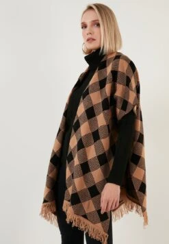 LELA Poncho - Camel/Black -Stijl Verkoop 15c06985f50149fa8bcfa9fb5214a931