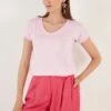 LELA V Neck- T-Shirt Basic - Light Pink