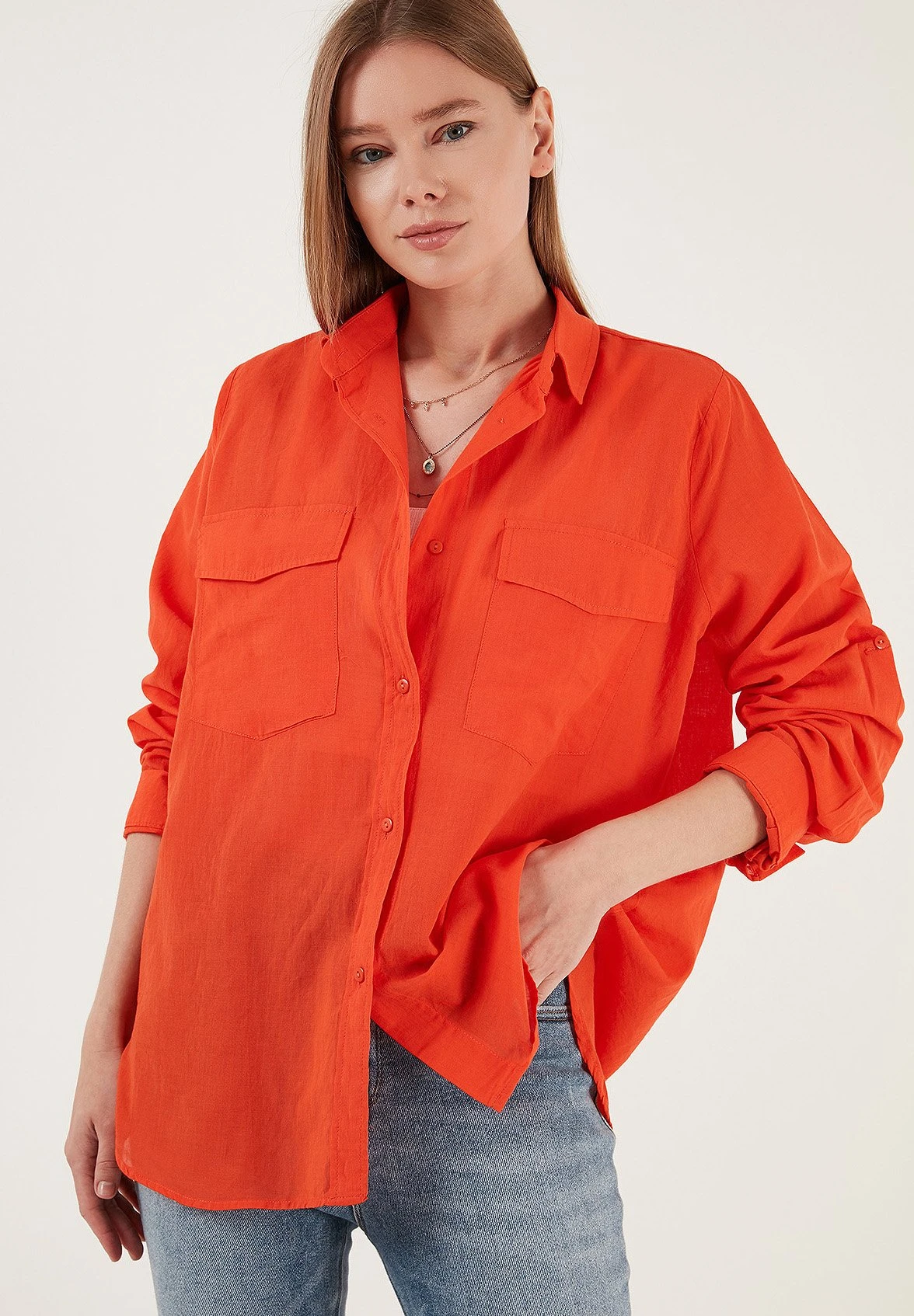 LELA Loose Fit - Overhemdblouse - Orange 3 LELA Loose Fit - Overhemdblouse - Orange