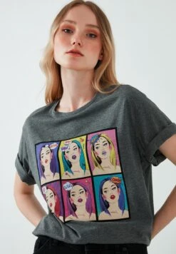 LELA T-Shirt Print - Anthracite Melange -Stijl Verkoop 41f13975c9fe42feaecef481d77f5e55