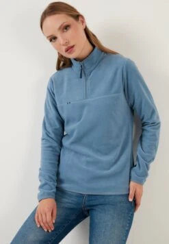 LELA Slim Fit - Fleece Trui - Light Blue -Stijl Verkoop 46f15159d5684da38f12b7a3f3ef9660