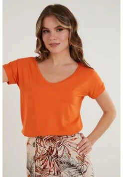 LELA V Neck- T-Shirt Basic - Orange Color -Stijl Verkoop 47e40bb2cc434a85ba1ae1fd6f0cc7ef