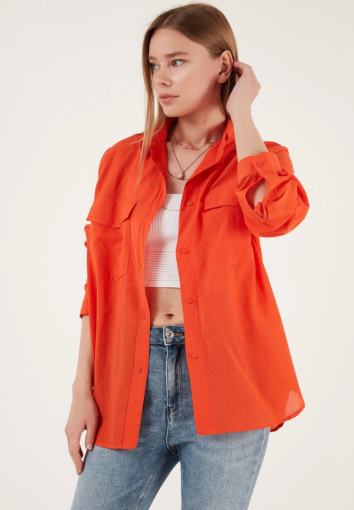 LELA Loose Fit - Overhemdblouse - Orange 6 LELA Loose Fit - Overhemdblouse - Orange - Afbeelding 4