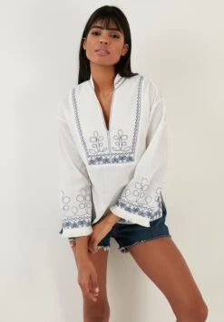 LELA Regular Fit - Blouse - Ecru Indigo -Stijl Verkoop 5ae6bffd0b0a40749b3100eec53b5c66