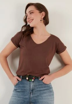 LELA V Neck- T-Shirt Basic - Brown -Stijl Verkoop 620f4b6e8586403382326620b3ba6c2b
