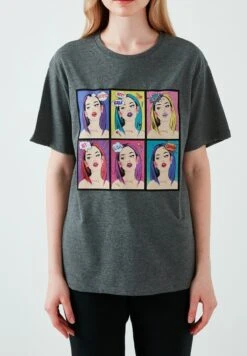 LELA T-Shirt Print - Anthracite Melange