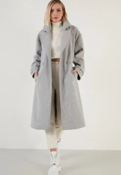 LELA Regular Fit - Trenchcoat - Grey Melange -Stijl Verkoop 7dbe9a672bfa46ce992977672d2852c8