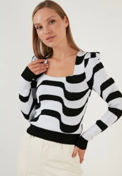 LELA Trui - Black White -Stijl Verkoop 7fee2bd074624acaaecc94beb319b8f5