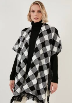 LELA Poncho - Black Ecru -Stijl Verkoop 9b07d57b0b9c455cb717612d05fd9763