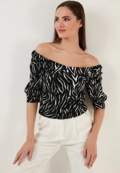 LELA Slim Fit - Blouse - Striped Black -Stijl Verkoop aefbe63153264ce189171fbcb30bc1a0