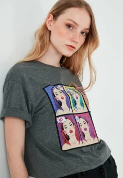 LELA T-Shirt Print - Anthracite Melange -Stijl Verkoop b6760e98551549efbd35a78ab972b0db