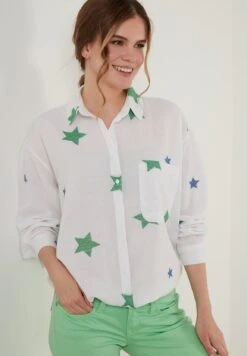 LELA Loose Fit - Overhemdblouse - White/Green -Stijl Verkoop badbbec256d34600a4acc2548945f2e2