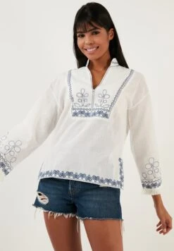 LELA Regular Fit - Blouse - Ecru Indigo -Stijl Verkoop caab07dd07ca4a22ab23060d7d96d7e6