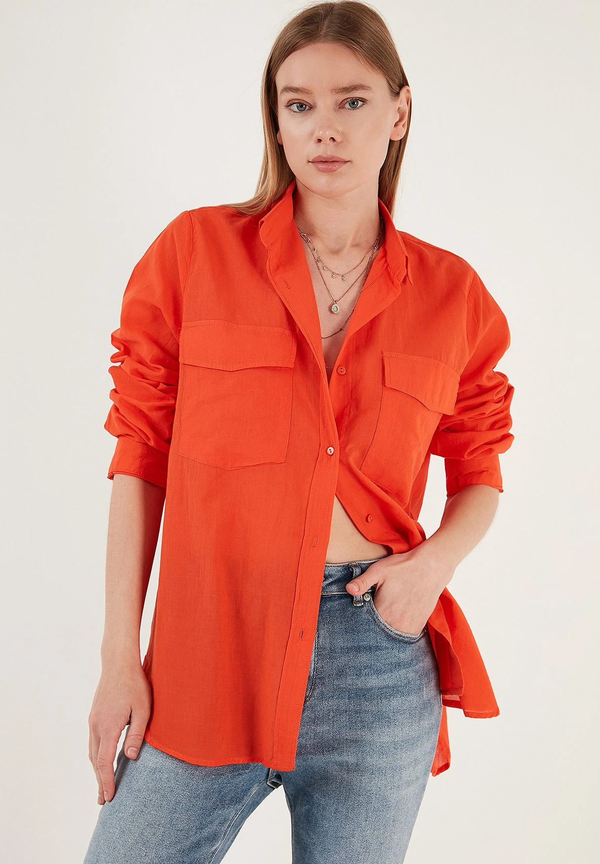 LELA Loose Fit - Overhemdblouse - Orange 8 LELA Loose Fit - Overhemdblouse - Orange - Afbeelding 6