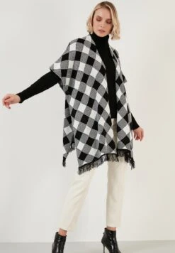 LELA Poncho - Black Ecru -Stijl Verkoop dcaf351312664dabad770edbe0dcd8c2