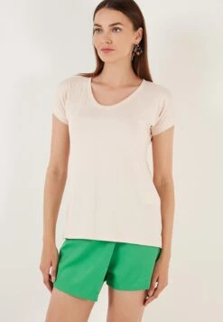 LELA V Neck- T-Shirt Basic - Stone Colored -Stijl Verkoop dea702025c3b4699a6afb715d729403a