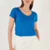 LELA V Neck- T-Shirt Basic - Royal Blue -Stijl Verkoop df24beeec11745509e1751aa042782b1