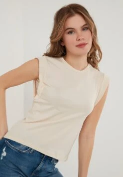 LELA Crew Neck- Top - Stone Colored -Stijl Verkoop e5b039661a4e47ca99303794222daf70