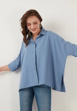LELA Oversized - Overhemdblouse - Indigo -Stijl Verkoop e5dda6ae455f44208d17fe8345edaa3f