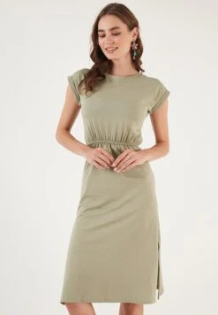 LELA Short Sleeve Midi - Jurk - Olive -Stijl Verkoop e6a2260225d04b35b03b694194d403ad