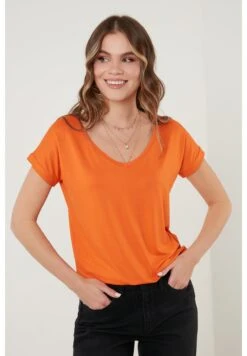 LELA V Neck- T-Shirt Basic - Orange Color -Stijl Verkoop f011beb405f44c75b1afd1623a8a539b